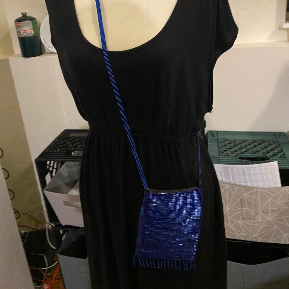 Blue Beaded Purse with Fringe
